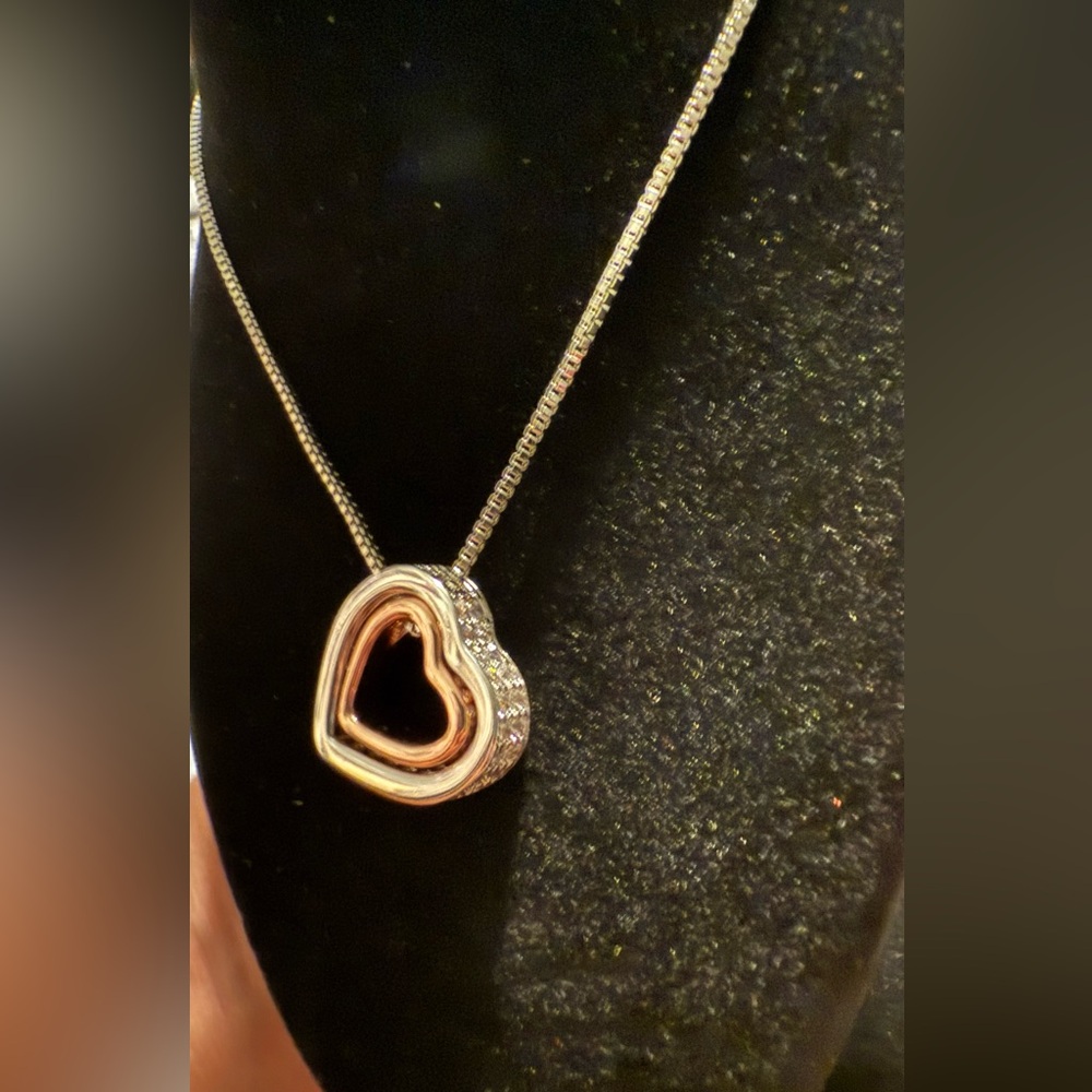 Silver and Gold Heart Swarovski Crystal Necklace - Picture 2 of 3